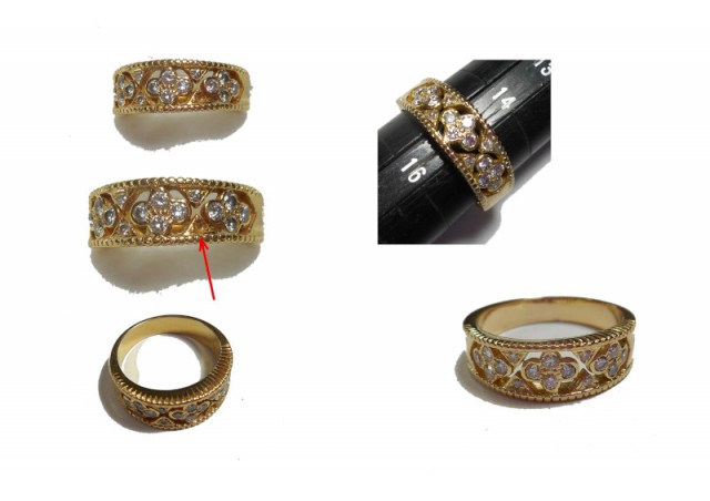 K18とダイヤの指輪のサイズ直しとダイヤの再取り付けです。